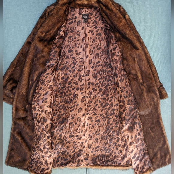 Like New 1x Full Length Faux Fur Coat with Leopard Print Lining, Dennis Basso - Picture 3 of 8
